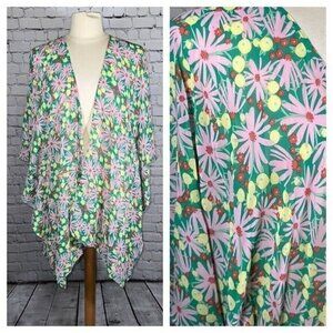 Umgee Hippie Flower Power 70s Kimono Lightweight size S/M NEW Green Pink Orange